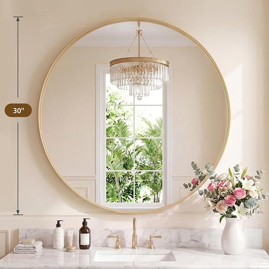 NEWBULIG 30-Inch Round Wall Mirror, Bathroom Wall Circle Mirror - Image 2
