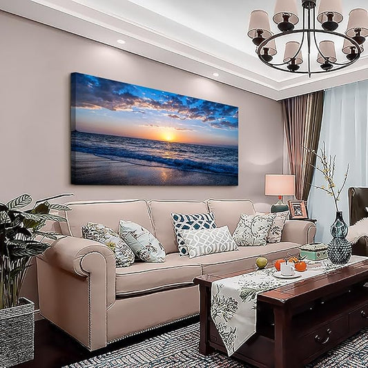 Wapluam Large Canvas Wall Art Sunset Beach Painting Picture Print on Canvas - Image 2