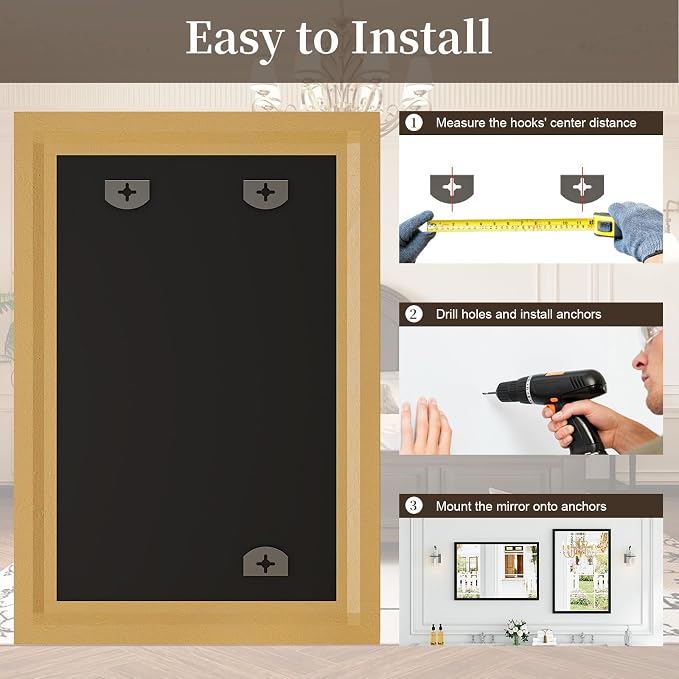 Syndra Black Wood Frame Bathroom Mirror, Waterproof Slim Deep Frame, - Image 9