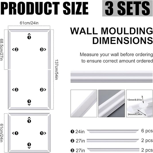 Pangda 3 Set Peel and Stick Wall Molding Kit, 3D Premade Accent Molding - Image 2