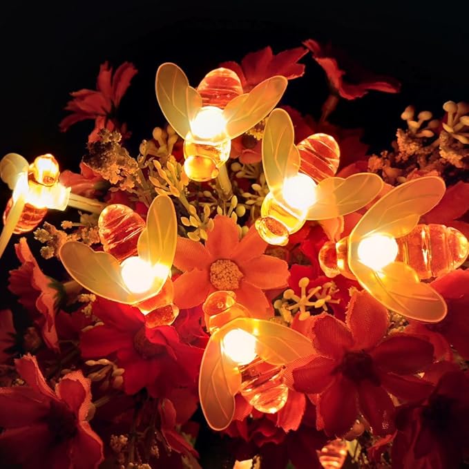 Plug-in Bee String Lights, 33Ft 100 Led Bee Shape Fairy Lights 8 Modes for Garden, Patio, Lawn Decoration (Warm White)