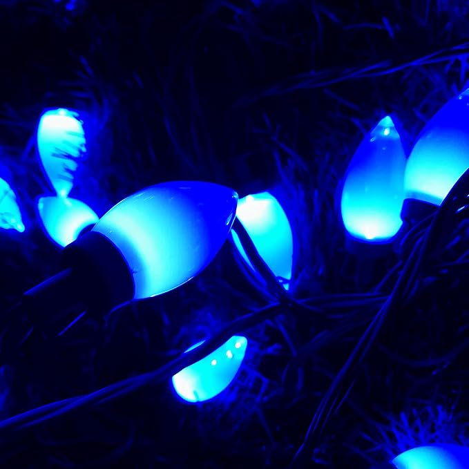 C9 Christmas Lights Outdoor 50 LED Blue Strawberry Waterproof String Lights Xmas Tree Indoor Decoration Plug in 34.5 Feet Used for Home Festive Courtyard Patio Garden(Blue)