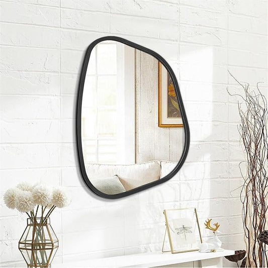 Black Asymmetrical Wall Mirror Large 20"x16" Irregular Oval Mirror Modern Wood - Image 2