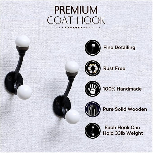 Indian Shelf Pack of 6 Double Prong White Decorative Coat Hooks Unique Coat - Image 2