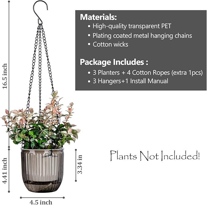 4.5 Inch 2 Pcs Self Watering Hanging Planter Indoor Plant Pots Drainage Holes, Outdoor Small Hanging Planters Flower Pot Basket, Visible Water Level, Plant Hanger Home Decor, Gardening