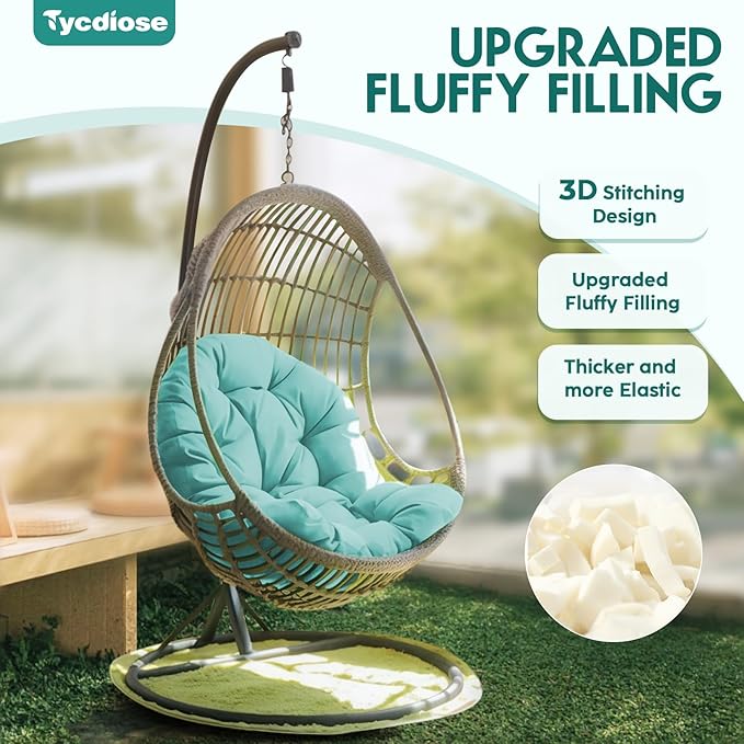 Egg Chair Cushion Replacement, Waterproof Outdoor Hanging Egg Chair Cushion Hammock Swing Chairs Cushions Pads, U-Shaped Thickened Cushions for Hanging Eggs Chairs, 47x33x7 Inches (Teal)