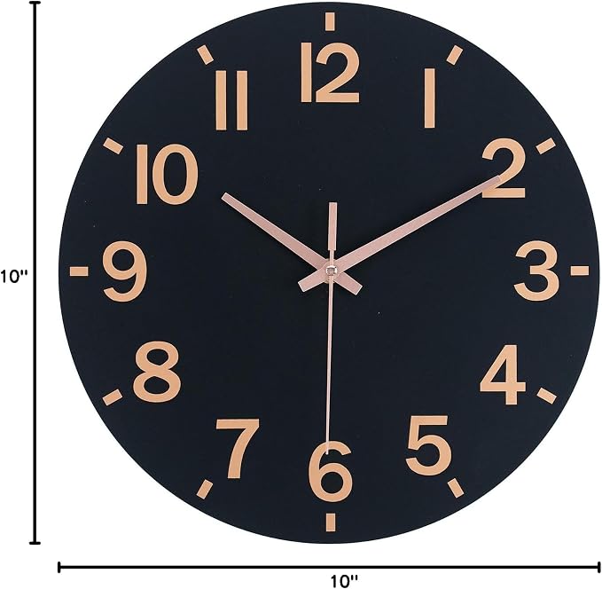 HZDHCLH Wall Clock 10 Inch Silent Non Ticking Wood Battery Operated Black - Image 10