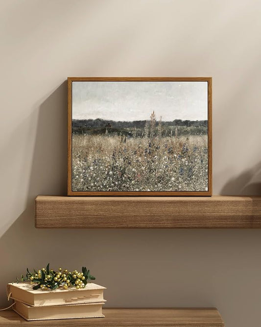 InSimSea Framed Canvas Wall Art Vintage Decor, Wildflower Field Canvas Wall Art - Image 2