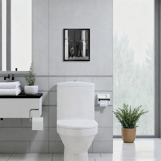 Funny Bathroom Decor Black and White Framed Wall Art, Retro Comedy Movie - Image 2