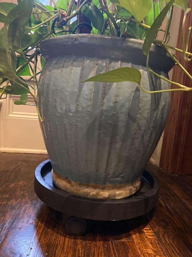 WanderingDonkey 2 Pack of 14 Inch Heavy Duty Plant Caddy with Wheels,Rolling Plant Stand Pot Trolley, Potted Flower Mover Dolly with Casters Round Coaster for Indoor Outdoor, Brown