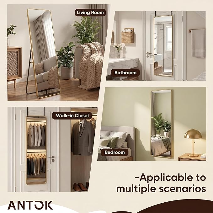 Antok 58"x20" Over the Door Mirror, Full Length Mirror Door Hanging - Image 9