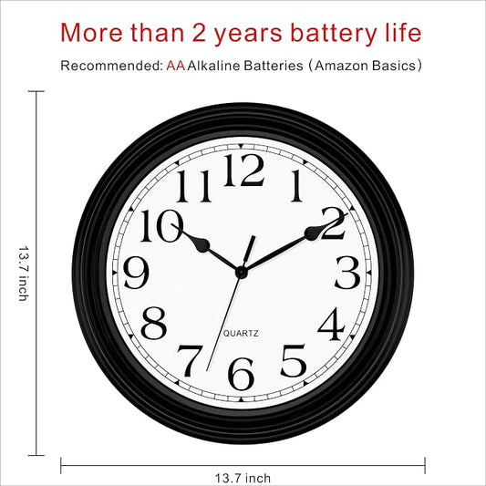 Foxtop 14 Inch Wall Clock Battery Operated Silent Non-Ticking Round Classic - Image 2