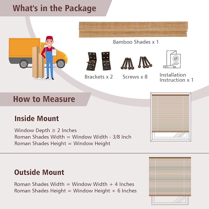 DEJAVU Cordless Bamboo Roman Shades, Natural Woven Shades - Image 7