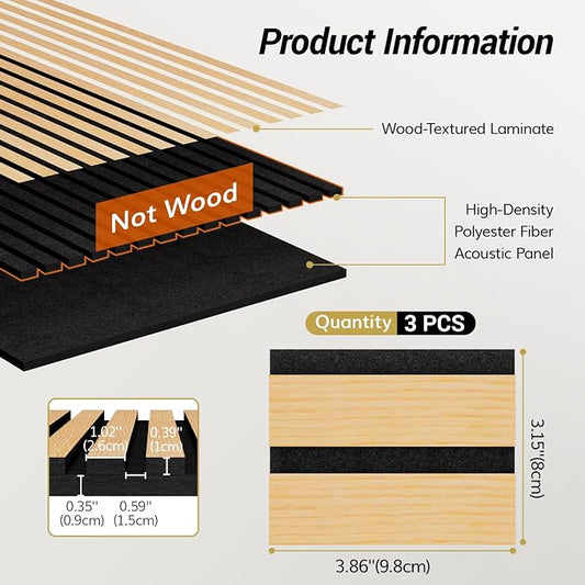TONOR Wood Veneer Acoustic Panel Color Sample, 3.86''x3.15''x0.74'' Wood Slat - Image 2