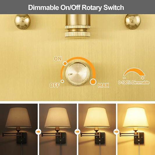 TRLIFE Wall Sconce Plug in, Brushed Brass Dimmable Wall Sconces Set of 2 Swing - Image 2