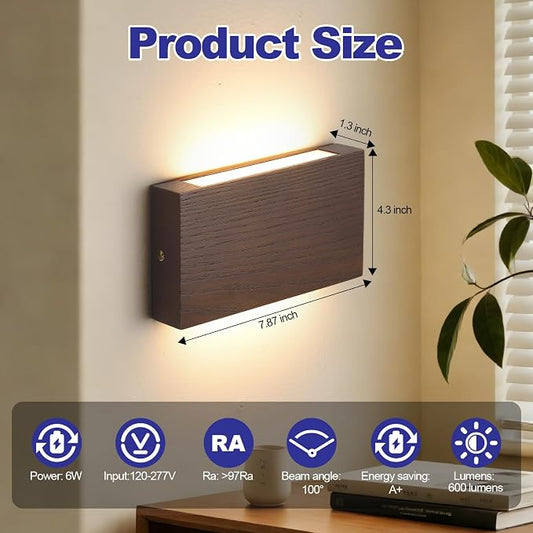 Wood Wall Sconce Indoor Wall Lights Hardwired 2 Pack Up and Down,wall Lights - Image 2