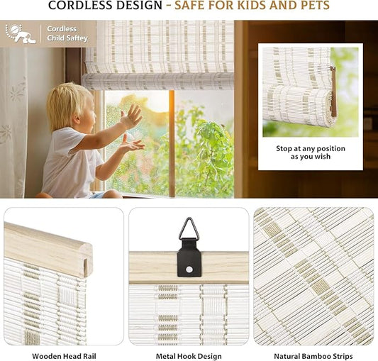 LazBlinds Cordless Bamboo Blinds, Light Filtering Hanging Window Shades - Image 2
