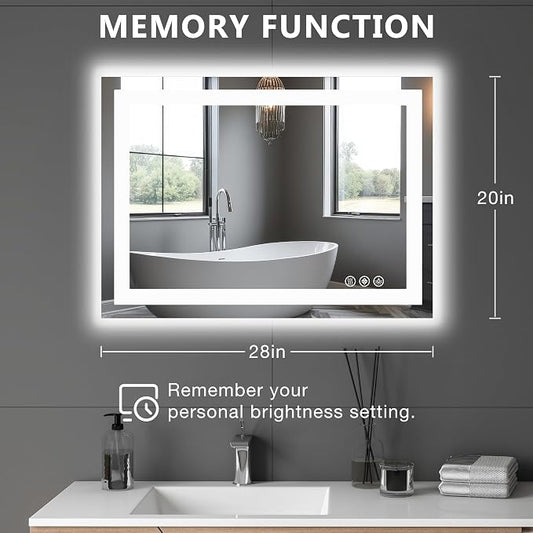 DUMOS 20.1"x28.1" LED Bathroom Mirror, Smart Anti-Fog Bathroom Vanity Mirror - Image 2