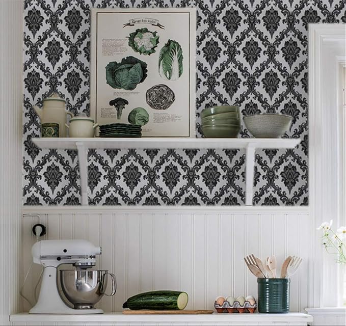 17.7" x118" Peel and Stick Wallpaper Black Wall Paper - Image 9