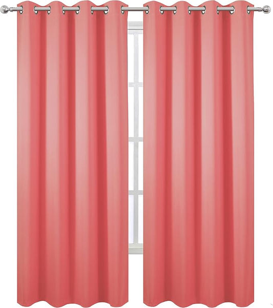 LEMOMO Blackout Curtains 52 x 95 inch/Coral Curtains Set of 2 Panels/Thermal - Image 2