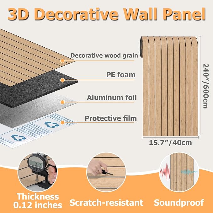 Arthome Peel and Stick Slat Wall Panels 15.7 "x240, Self-Adhesive PVC Wood - Image 8
