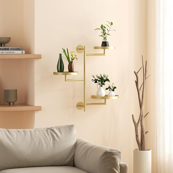 Rotating Window Plant Shelves, 3-Tier Metal Plant Shelf Indoor, Gold Plant Stand, Plant Rack for Wall Planters for Plants Window Sill Gifts for Plant Lovers