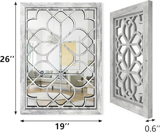 Set of 2 19x26 Inch Large Grey Shatterproof Rectangular Wall Mirrors, Boho - Image 2