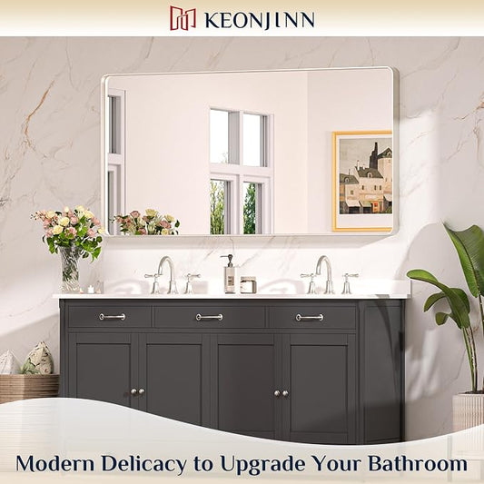 Keonjinn 55 x 30 Brushed Nickel Bathroom Vanity Mirror, Large Rounded Rectangle - Image 2