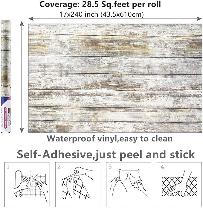 Arthome 17x240'' Gray Rustic Wood Contact Paper Peel and Stick Self-Adhesive - Image 7