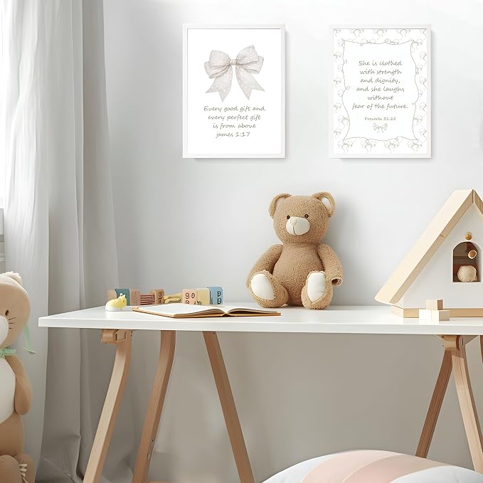 LARTSFRO Coquette Beige Bow Jesus Wall Art Decor Posters, Inspirational Bible - Image 7