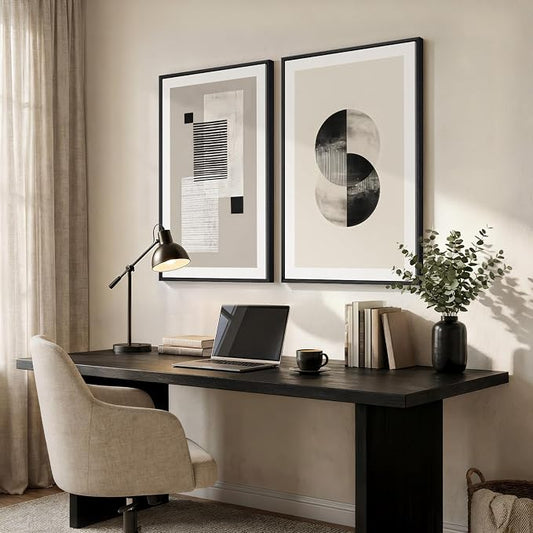 Large Framed Black and White Neutral Abstract Wall Art - Image 2