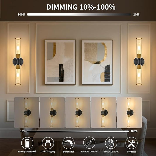 Wireless Wall Sconce with Remote Control, Easy Install Dimmable Rechargeable - Image 2
