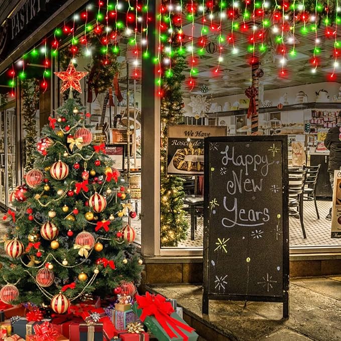 Hezbjiti Outdoor Christmas Lights, 400LED 33FT LED Fairy String Lights with 8 Modes and 75 Drops for Eaves, Party, Yard, Garden Decor