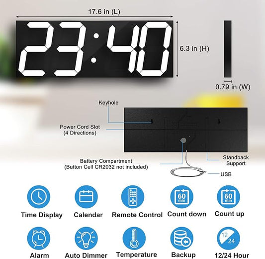 CHKOSDA LED Large Digital Wall Clock, Oversize Wall Clock - Image 2
