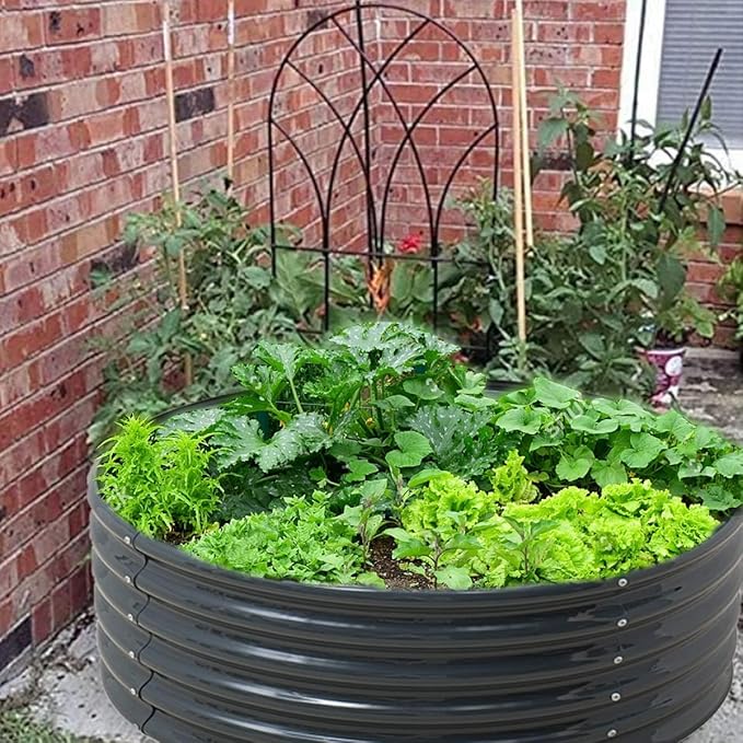 FORTUNO 2 Pcs 2 Ft Round Raised Garden Bed Box Galvanized Metal Outdoor High Flower Bed Steel Patio Ground Planter for Planting Vegetables and Herbs, Dark Grey