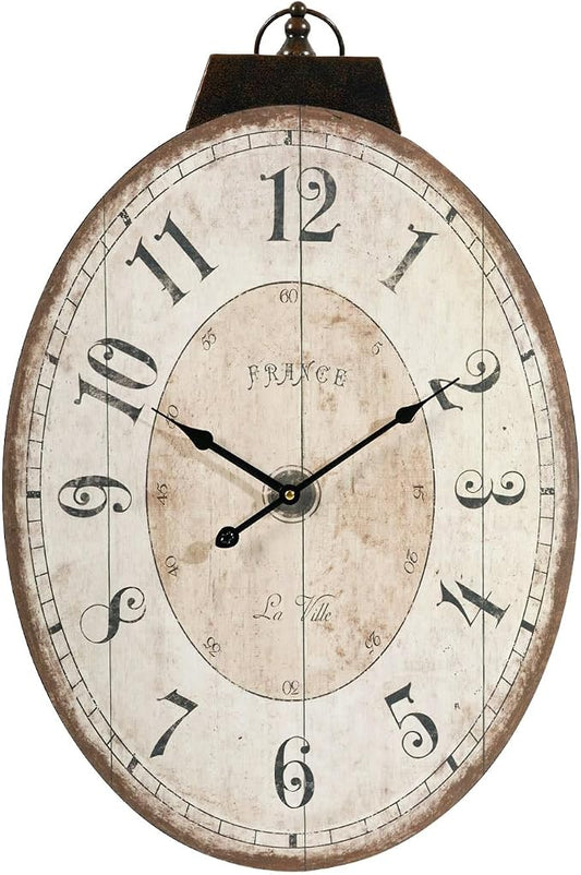 24" H * 18" W Large Oval Wall Clock, Vintage French Decorative Wall Clock - Image 2