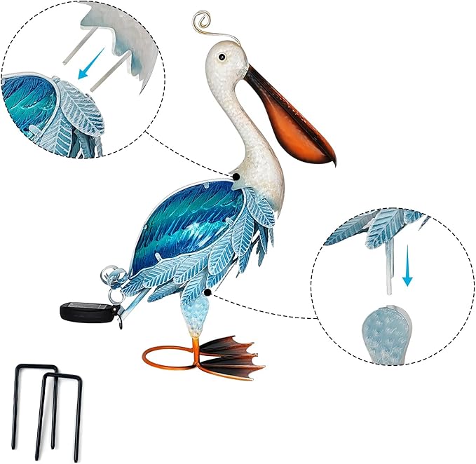 HONGLAND Solar Metal Pelican Statues Garden Sculpture & Statues, 19 Inch Glass Outdoor Pelican Yard Art Coastal Ocean Bird Decor Lawn Ornament for Backyard Porch Patio Decor(Blue)