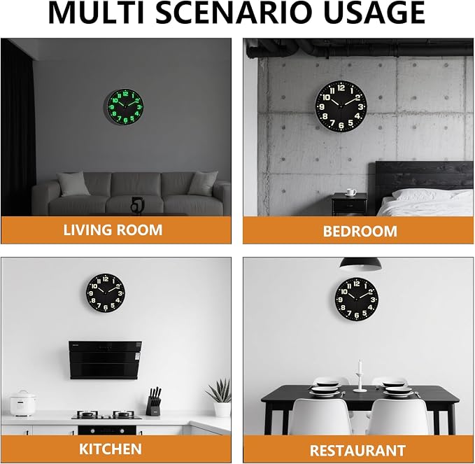 Glow in The Dark Wall Clock, Large Easy Read Numbers Tempered Glass Night Light - Image 9