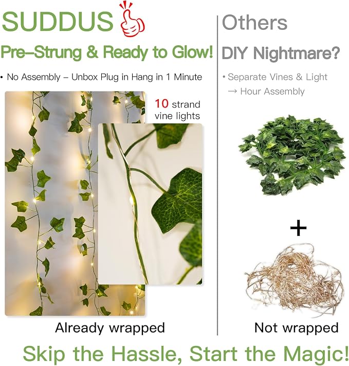suddus 300 LED Vines with Lights Plug in, 9.8ft x 9.8ft Fairy Lights with Vines - Image 6
