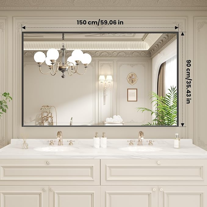 LOAAO Black Bathroom Mirror 60"X36" - Image 9