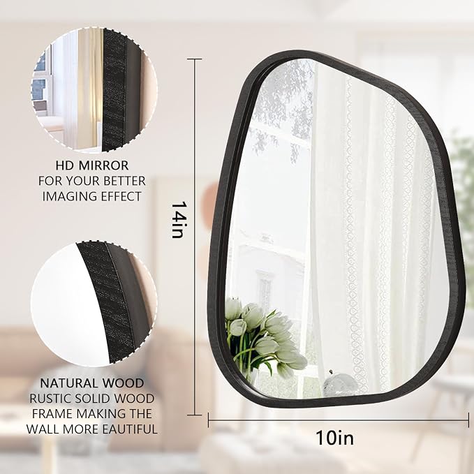 Irregular Wall Mirror Asymmetrical White Mirror Modern Wood Frame Unique Shape - Image 7
