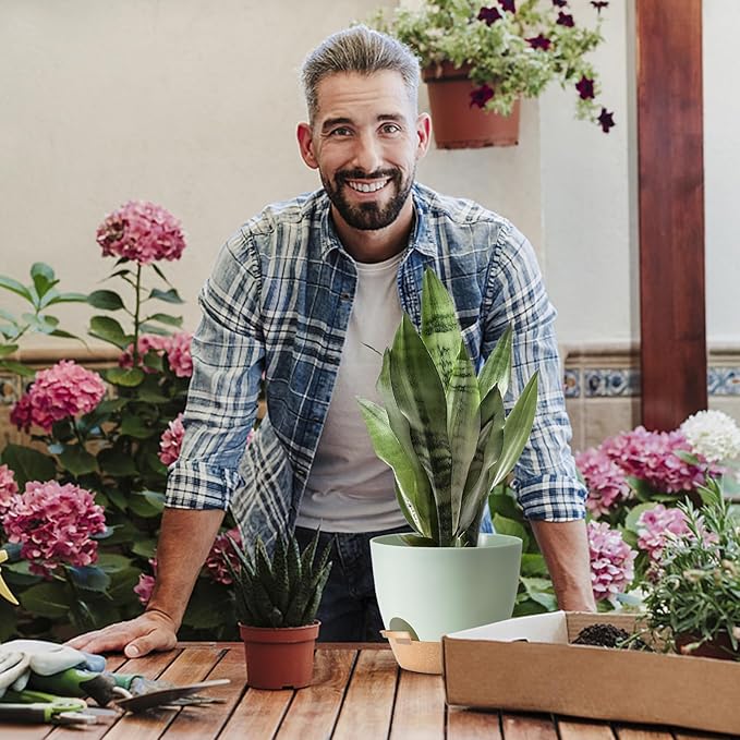 Indoor Plant Pots With Drainage Holes and Saucers Planting Pots for All HousePlants Green Plastic Flower Pots with Drainage Hole Self Watering Plant Pot Gift Idea For Home Decor Succulent Pots