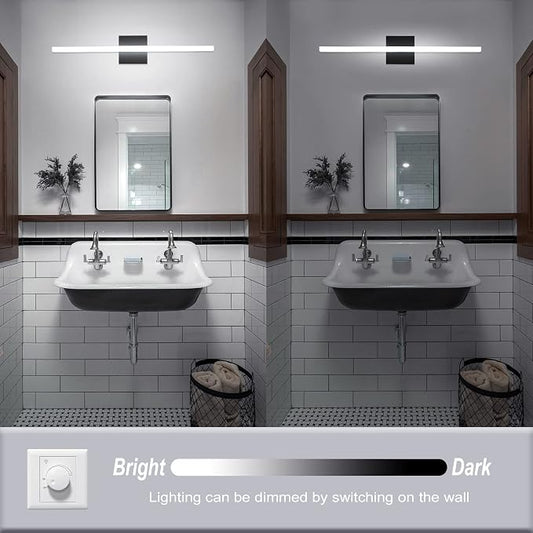 Combuh Bathroom Light Fixtures Dimmable Black Vanity Lights Bar 24 Inch 14W - Image 2