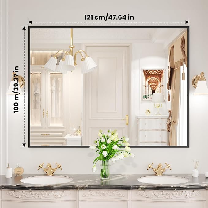 LOAAO Black Bathroom Mirror 48"X40" - Image 9