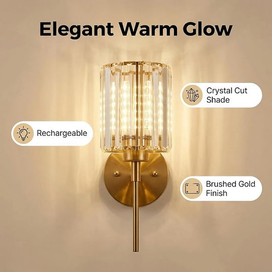 Gold Crystal Wall Sconce Battery Operated and Rechargeable Wall Light - Image 2