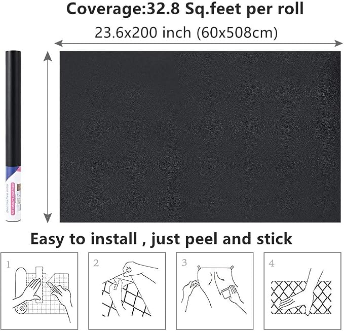 Arthome 23.6"x200" Black Wallpaper Peel and Stick Contact Paper, Matte Black - Image 7