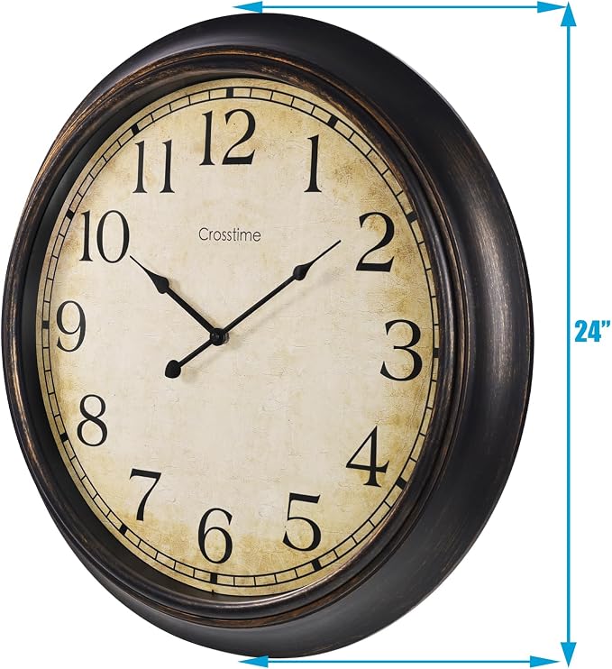 Crosstime 24 Inch Wall Clock Battery Operated Silent Round Vintage Large Wall - Image 9