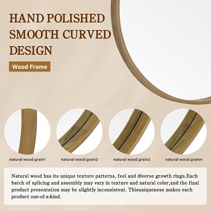 WallBeyond Round Mirror with Wood Frame - Image 7