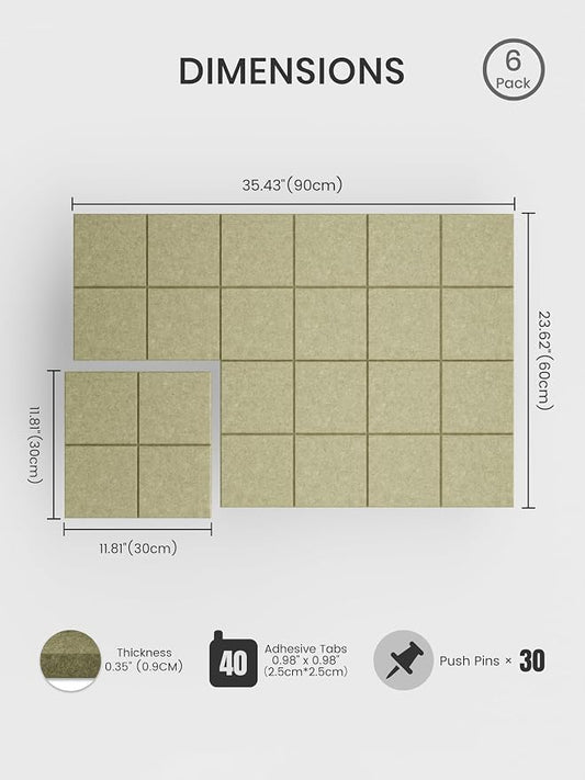 Bumusty Large Felt Bulletin Board, 30 Push Pins, 40 Adhesive Tabs, Olive Green - Image 2