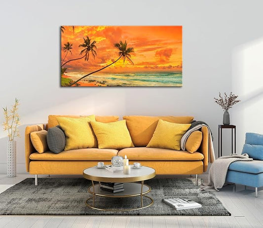 Beach Sunset Wall Art, Large Canvas Painting - Image 2